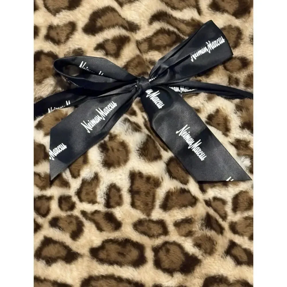 Neiman Marcus Leopard Animal Print Faux Fur Mink Throw Blanket Cheetah 50